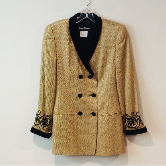 Louis Feraud Jackets & Blazers - Vintage Louis Feraud Gold and Black Blazer Size 4